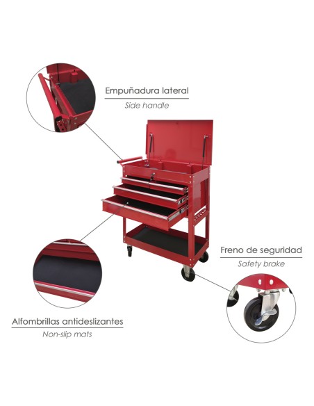 Carro Portaherramientas Metalico 86x44x99 cm. con 4 Cajones y 2 Bandejas