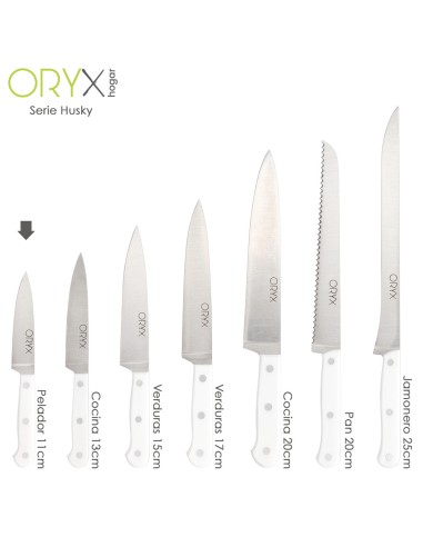 Cuchillo Husky Pelador 11 cm. Hoja Acero Inoxidable, Cuchillo Verduras, Cuchillo Cortar Verduras Mango Ergonomico Blanco
