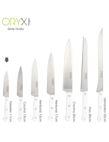 Cuchillo Husky Pelador 11 cm. Hoja Acero Inoxidable, Cuchillo Verduras, Cuchillo Cortar Verduras Mango Ergonomico Blanco