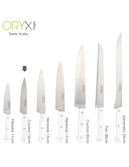 Cuchillo Husky Cocina 13 cm. Hoja Acero Inoxidable, Cuchillo Carne, Cuchillo Pescado, Cuchillo Chef, Mango Ergonomico Blanco