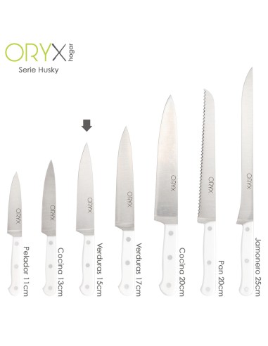 Cuchillo Husky Verduras 15 cm. Hoja Acero Inoxidable, Cuchillo Verduras, Cuchillo Cortar Verduras Mango Ergonomico Blanco