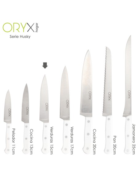 Cuchillo Husky Verduras 15 cm. Hoja Acero Inoxidable, Cuchillo Verduras, Cuchillo Cortar Verduras Mango Ergonomico Blanco