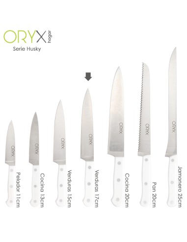 Cuchillo Husky Verduras 17 cm. Hoja Acero Inoxidable, Cuchillo Verduras, Cuchillo Cortar Verduras Mango Ergonomico Blanco