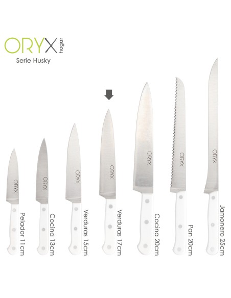 Cuchillo Husky Verduras 17 cm. Hoja Acero Inoxidable, Cuchillo Verduras, Cuchillo Cortar Verduras Mango Ergonomico Blanco
