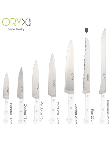 Cuchillo Husky Panero 21 cm. Hoja Acero Inoxidable, Cuchillo Pan , Cuchillo Cortar Pan Mango Ergonomico Blanco
