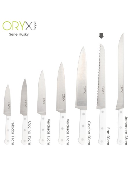 Cuchillo Husky Panero 21 cm. Hoja Acero Inoxidable, Cuchillo Pan , Cuchillo Cortar Pan Mango Ergonomico Blanco