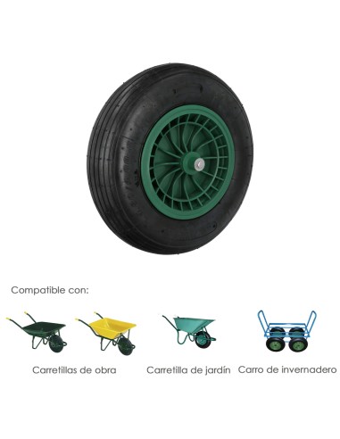 Rueda Carretilla Neumatica Para Carretilla Obra / Jardin Llanta Plastico Eje Ø 20 mm. Rueda Carretilla Jardin, Carro Invernadero