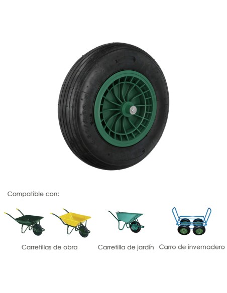 Rueda Carretilla Neumatica Para Carretilla Obra / Jardin Llanta Plastico Eje Ø 20 mm. Rueda Carretilla Jardin, Carro Invernadero