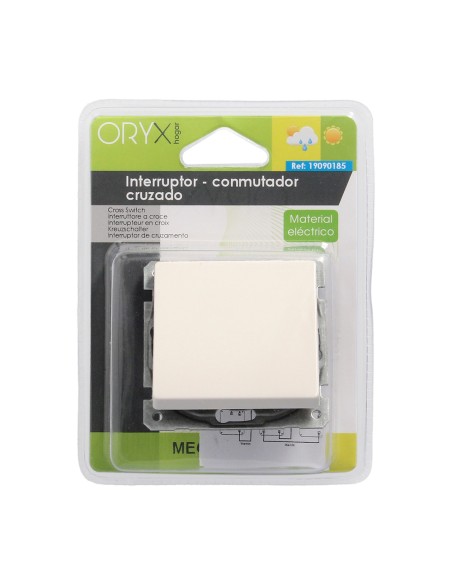 Interruptor Conmutador Cruzado (Mecanismo) Interruptor Pared, Bastidor Metalico, Interruptor Luz, Pulsador. Color Blanco