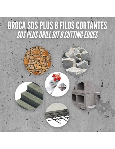 Broca Sds Plus 8 Filos Cortantes Especial Para Hormigon Armado Ø 10 x 260 mm. Broca Paredes, Broca Cimientos, Broca Muros
