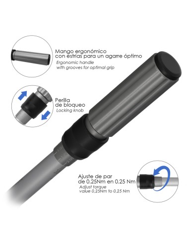 Llave Dinamometrica 1/4" Con 9 Puntas Hexagonales y 5 Vasos. Llave De Torque Camiones, Coches, Motos, Micro Ajustes, Acero CRV