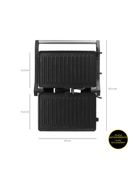 Sandwichera Grill Doble 1000w Parilla Eléctrica, Panini Press Grill, 1000w, Placa Antiadherente, Apertura 180º