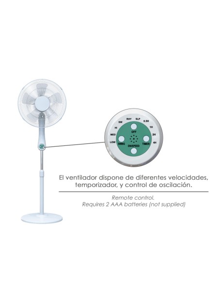 Ventilador Suelo Silencioso Con Mando. Ø 43 cm. Altura 140cm. 55 watt. 55 watt. Ventilador programable. Ventilador oscilante.
