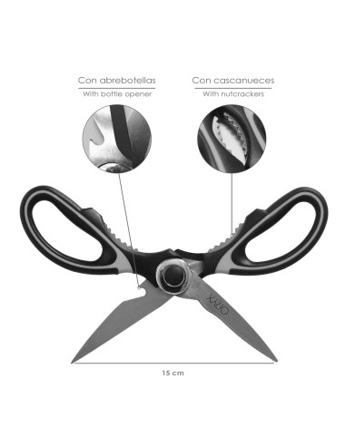 Tijera Cocina Hojas de Acero Inoxidable, Mangos Ergonomicos en TPR Con Funda Protectora