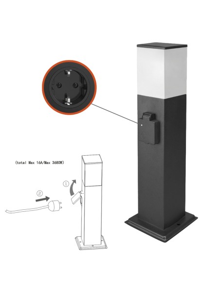 Poste Baliza Jardin Ip44 Con Enchufe Negro