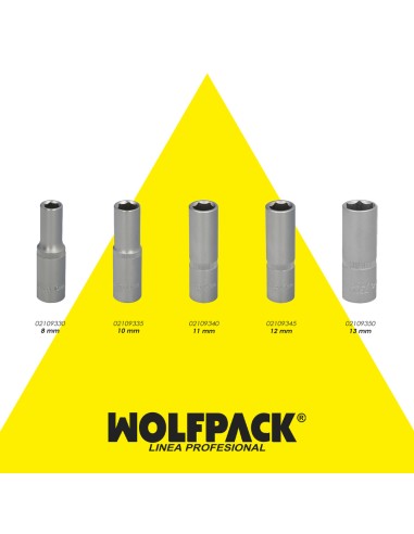 Llave Vaso 1/4" Hexagonal Larga 13 mm. Perfil de 6 caras. Acero Cromo Vanadio, Aristas Redondas