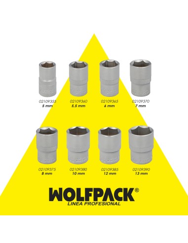 Llave Vaso 1/4" Hexagonal 7 mm. Perfil de 6 caras. Acero Cromo Vanadio, Aristas Redondas