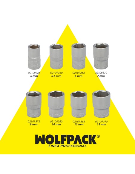 Llave Vaso 1/4" Hexagonal 12 mm. Perfil de 6 caras. Acero Cromo Vanadio, Aristas Redondas