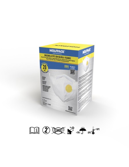 Mascarilla Respiratoria FFP2 Con Valvula. Plegable (20 Unidades) Envasadas Individualmente