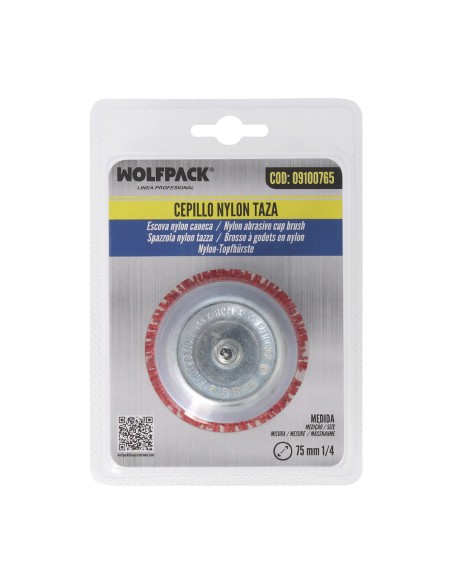 Cepillo Nylon Taza Ø 75 m. 1/4". Cepillo De Lijado Nailon. Cepillo Para Taladro De Nailon, Cepillo De Alambre Abrasivo De Nailon