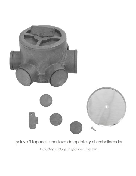 Bote Sifónico PVC Tuberias Ø 110 mm. Salidas Ø 50 y 40 mm. Altura 105 mm.