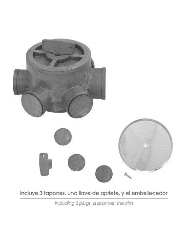Bote Sifónico PVC Tuberias Ø 110 mm. Salidas Ø 50 y 40 mm. Altura 90 mm.
