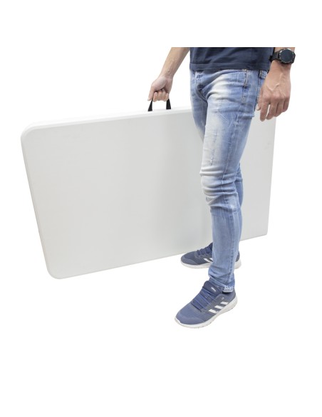 Mesa Plegable Rectangular HDPE Multifuncional, Portatil, Resistente,Multiusos 244x76x74 cm. Color Blanco