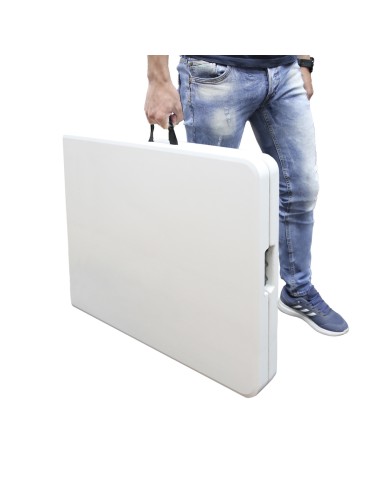 Mesa Plegable Rectangular HDPE Multifuncional, Portatil, Resistente,Multiusos 244x76x74 cm. Color Blanco