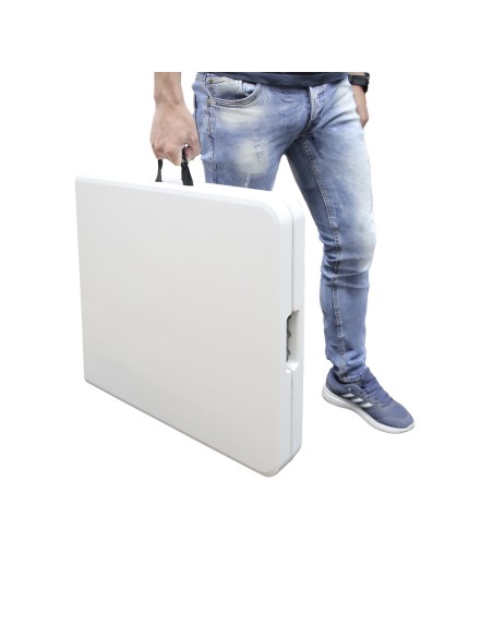Mesa Plegable Rectangular HDPE Multifuncional, Portatil, Resistente,Multiusos 122x61x74 cm. Color Blanco