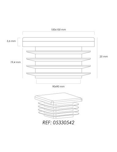 Contera Interior Plastico Cuadrada 100x100 mm. Color Negro. Bolsa 25 Unidades. Contera Mesa, Silla, Muebles, Estanteria
