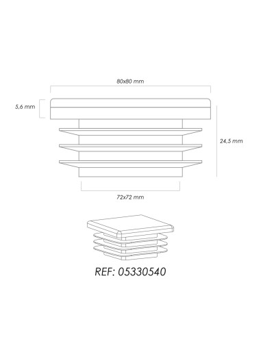 Contera Interior Plastico Cuadrada 80x80 mm. Color Negro. Bolsa 25 Unidades. Contera Mesa, Silla, Muebles, Estanteria