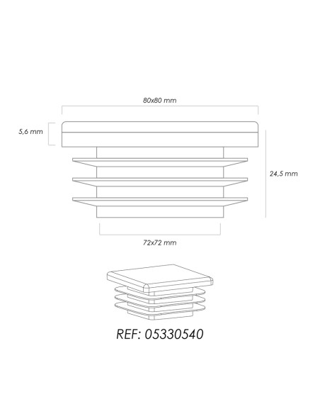 Contera Interior Plastico Cuadrada 80x80 mm. Color Negro. Bolsa 25 Unidades. Contera Mesa, Silla, Muebles, Estanteria