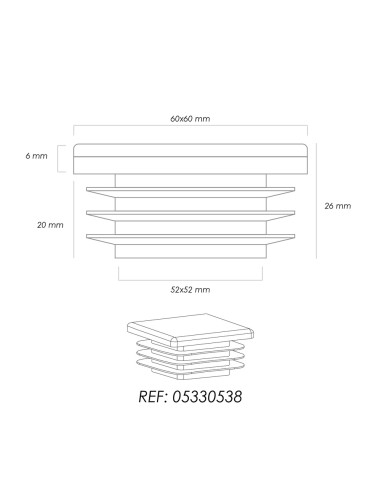 Contera Interior Plastico Cuadrada 60x60 mm. Color Negro. Bolsa 50 Unidades. Contera Mesa, Silla, Muebles, Estanteria