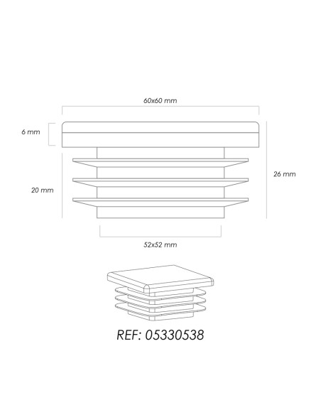 Contera Interior Plastico Cuadrada 60x60 mm. Color Negro. Bolsa 50 Unidades. Contera Mesa, Silla, Muebles, Estanteria