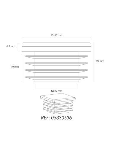 Contera Interior Plastico Cuadrada 50x50 mm. Color Negro. Bolsa 100 Unidades. Contera Mesa, Silla, Muebles, Estanteria