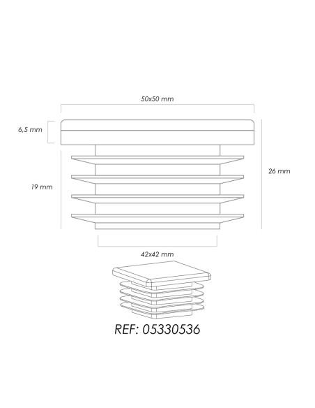 Contera Interior Plastico Cuadrada 50x50 mm. Color Negro. Bolsa 100 Unidades. Contera Mesa, Silla, Muebles, Estanteria