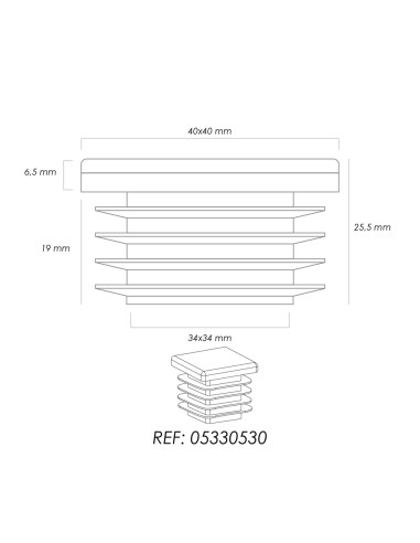 Contera Interior Plastico Cuadrada 40x40 mm. Color Negro. Bolsa 100 Unidades. Contera Mesa, Silla, Muebles, Estanteria
