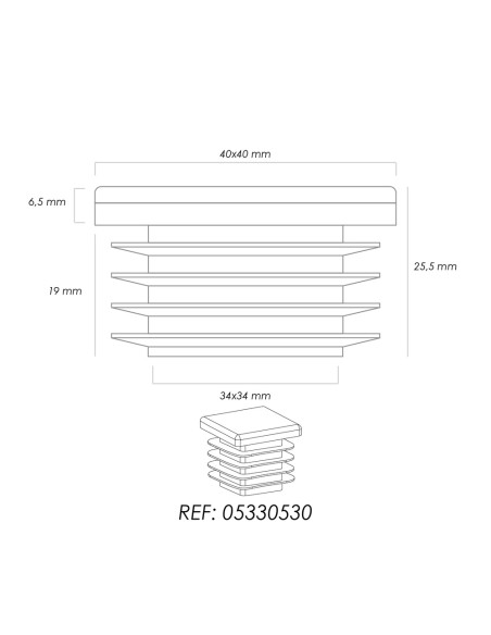 Contera Interior Plastico Cuadrada 40x40 mm. Color Negro. Bolsa 100 Unidades. Contera Mesa, Silla, Muebles, Estanteria