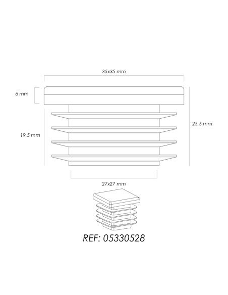 Contera Interior Plastico Cuadrada 35x35 mm. Color Negro. Bolsa 200 Unidades. Contera Mesa, Silla, Muebles, Estanteria