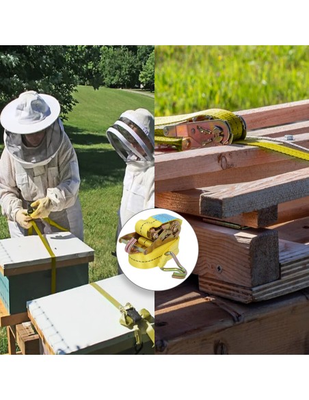 Cinta De Amarre Con Ratchet 6 metros x 38 mm. Trinquete Metalico Automatico, Cincha, Eslinga Mercancia, Correa Sujeción