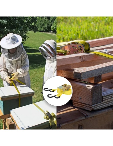 Cinta De Amarre Con Ratchet 4 metros x 25 mm. Trinquete Metalico Automatico, Cincha, Eslinga Mercancia, Correa Sujeción (Pack 2)