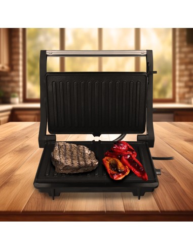 Sandwichera Grill Doble 1000w Parilla Eléctrica, Panini Press Grill, 1000w, Placa Antiadherente, Apertura 180º