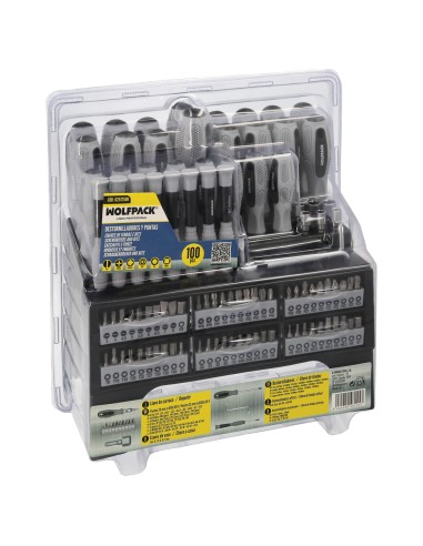 Juego de Destornilladores / Destorpuntas 100 Piezas Con Soporte Expositor