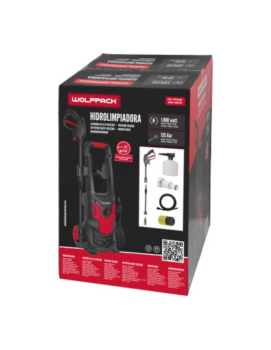 Hidrolimpiadora Alta Presión 135 Bares 1.800 Watt. Con Accesorios. 330 Litros / Hora. Limpiadora de Agua Con Deposito Detergente