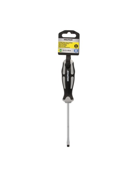 Destornillador Plano Estampado Acero S2 Mango TPR Bimaterial. Medida 1,0 x Ø 5,5 x 100 mm. DIN5265