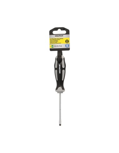 Destornillador Plano Estampado Acero S2 Mango TPR Bimaterial. Medida 0,8 x Ø 4,0 x 75 mm. DIN5265