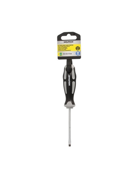 Destornillador Plano Estampado Acero S2 Mango TPR Bimaterial. Medida 0,8 x Ø 4,0 x 75 mm. DIN5265