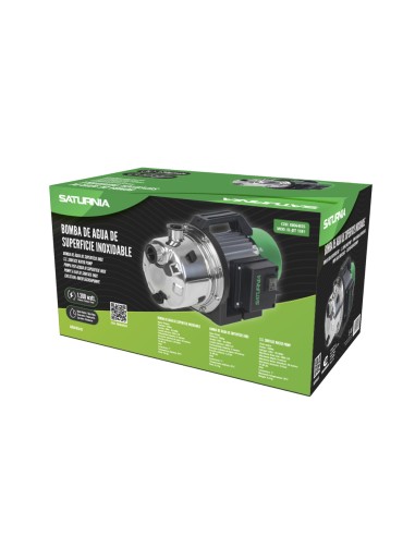 Bomba Aguas Limpias Superficie Acero Inoxidable 1.300 W. 5.000 lts/hora, Profundidad 8 Mts Elevación 50 mts. Presion Max: 5 Bar