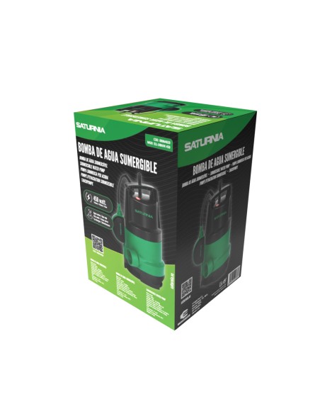 Bomba Aguas Sucias Sumergible 450 W. 8.000 lts/hora, Profundidad 5 Mts, Elevación 5,5 mts. Particulas max. Ø 30 mm.