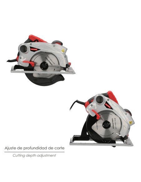 Sierra Circular 1300 Watt. Con Laser Disco 185 mm. 4.700 RPM Corte Inglete Regulador de Profundidad. Ingletadora, Sierra Madera